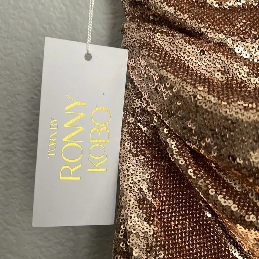 Ronny Kobo Kelly Sequin One-Shoulder Dress, Metallic Gold Size S - Picture 12 of 13